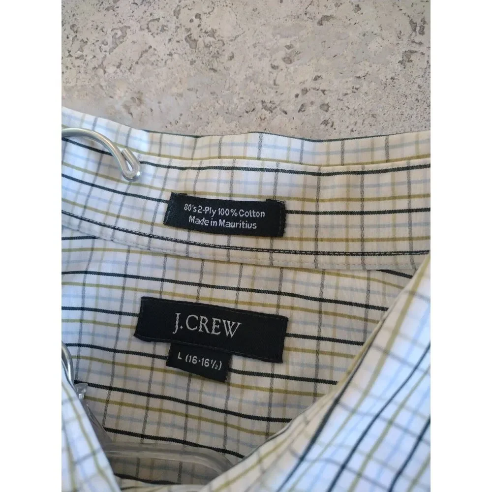 J. Crew Button-Up Shirt Men L Multicolor Plaid 80's Two Ply Cotton Long‎ Sleeve
